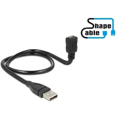 Delock USB-A 2.0 -> USB-B 2.0 micro M/F adatkábel 0.5m fekete ShapeCable