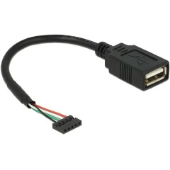 Delock USB-A Pinheader 5pin -> USB-A 2.0 F/F adatkábel 0.15m fekete