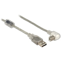 Delock USB-A 2.0 -> USB-B 2.0 M/M adatkábel 0.5m átlátszó egyenes/90°