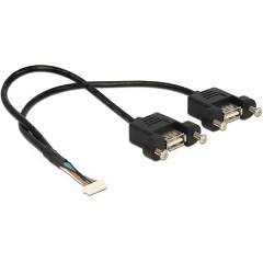 Delock USB-A Pinheader 8pin -> USB-A 2.0 F/F adatkábel 0.25m fekete panel-mount