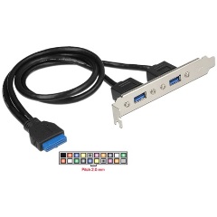 Delock USB-A 3.0 pinheader 19pin -> 2db USB-A 3.0 F/F hátlapi kivezetés 0.5m fekete