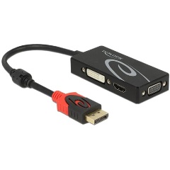 Delock Displayport 1.2 -> VGA HDMI DVI M/F adapter fekete 4K passzív