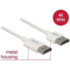 Delock HDMI 2.0 - HDMI 2.0 M/M video kábel 3m fehér slim premium