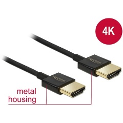 Delock HDMI 2.0 M/M video jelkábel 0.25m fekete slim premium