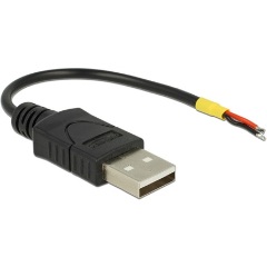 Delock USB-A 2.0 -> 2db nyitott vezeték M/M tápkábel 0.1m fekete