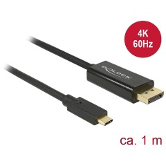 Delock USB-C -> Displayport M/M video kábel 1m fekete DP Alt Mode, 4K, 60Hz