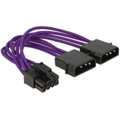 Delock 2db Molex Power 4pin -> Power 8pin M/F tápkábel 0.15m lila