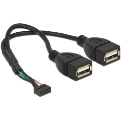 Delock USB-A Pinheader -> 2db USB-A 2.0 M/F adatkábel 0.15m fekete