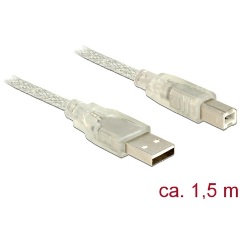 Delock USB-A 2.0 -> USB-B 2.0 M/M adatkábel 1.5m átlátszó