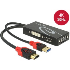 Delock HDMI -> DVI-I VGA Displayport M/F adapter 0.25m fekete 4K