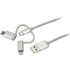 StarTech USB-A 2.0 -> USB-B 2.0 micro Lightning USB-C M/M töltőkábel 1m ezüst