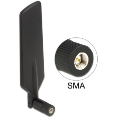DELOCK LTE WLAN kétsávos antenna SMA 1 ~ 4 dBi mindenirányú - forgatható, hajlítható fekete