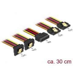 Delock SATA Power 15pin -> 4db SATA Power 15pin M/F tápkábel 0.3m 2db egyenes, 2db 90° le