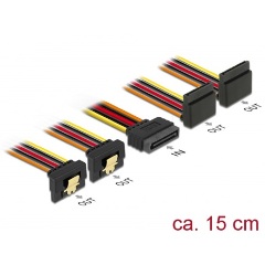 Delock SATA Power 15pin -> 4db SATA Power 15pin M/F tápkábel 0.15m 2db 90° fel, 2db 90° le