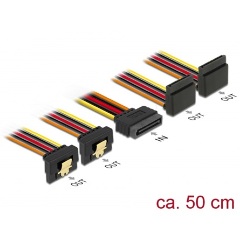 Delock SATA Power 15pin -> 4db SATA Power 15pin M/F tápkábel 0.5m 2db 90° fel, 2db 90° le