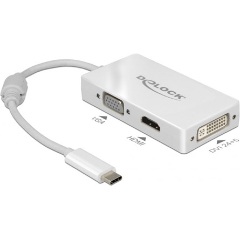 Delock USB-C -> VGA HDMI DVI M/F adapter 0.2m fehér