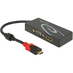 Delock USB-C -> HDMI VGA M/F adapter 0.2m fekete DP alternatív mód