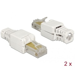 Delock RJ45 CAT5e UTP csatlakozó dugó fehér szerszám nélkül szerelhető, 2db