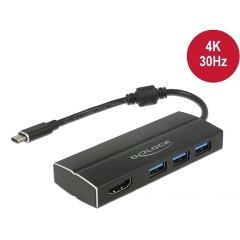 Delock USB-C -> HDMI USB-C 3db USB-A 3.0 M/F adapter 0.2m fekete