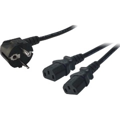 LogiLink 230V villásdugó CEE 7/7 -> 2db C13 M/F tápkábel 1.5m fekete