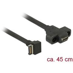 Delock USB-A 3.2 Gen2 -> USB-C M/F adatkábel 0.45m fekete panel mount