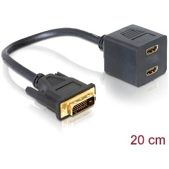 Delock DVI-D -> 2db HDMI M/F adapter 2m fekete