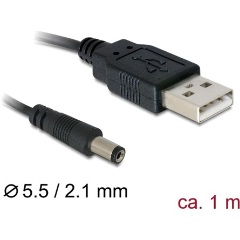 Delock USB-A 2.0 -> DC 5,5 x 2,1mm M/M tápkábel 1m fekete