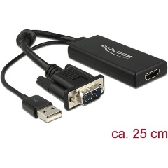 Delock VGA USB-A 2.0 -> HDMI M/F adapter 0.25m fekete +audio