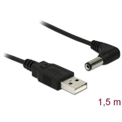 Delock USB-A 2.0 -> DC 5,5 x 2,1mm M/M tápkábel 1.5m fekete 90°