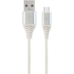 Gembird USB-C -> USB-A 2.0 M/M adatkábel 2m ezüst-fehér szövet borítás