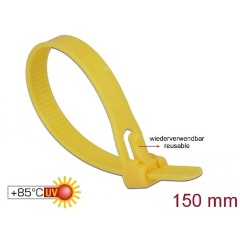 Delock Kábelösszeköto újrahasznosítható hoálló hossza 150 mm, szélessége 7,5 mm, 100 db. sárga