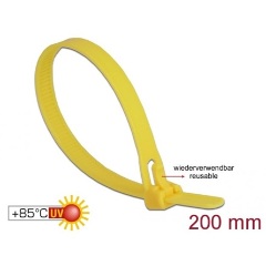 Delock Kábelösszeköto újrahasznosítható hoálló hossza 200 mm, szélessége 7,5 mm, 100 db. sárga