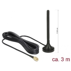 Delock LTE antenna SMA-dugó 2 dBi irányítatlan, rögzített, mágneses talppal és csatlakozókábellel RG