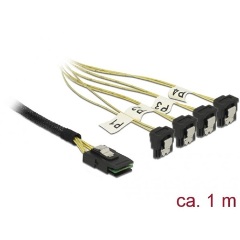 Delock SAS mini SFF-8087 -> 4db SATA M/F adatkábel 1m 90°