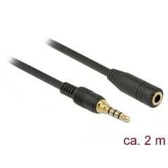 Delock Jack stereo 3,5mm (4pin) -> Jack stereo 3,5mm (4pin) M/F audio kábel 2m fekete