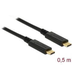 Delock USB-C 3.2 Gen2 -> USB-C 3.2 Gen2 M/M adatkábel 0.5m fekete PD 5A E-Marker