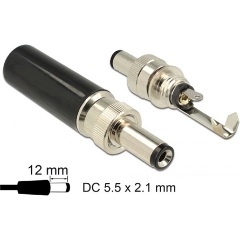 Delock DC csatlakozó apa 5,5 x 2,1 mm dugómérettel és 12,0 mm hosszal