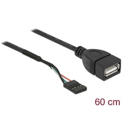 Delock USB-A Pinheader 4pin -> USB-A 2.0 F/F adatkábel 0.6m fekete