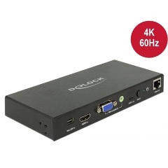 Delock Multi-AV HDMI 2.0 Displayport mini VGA -> HDMI 2.0 RJ45 CAT5e UTP F/F adapter fekete DP Alt Mode