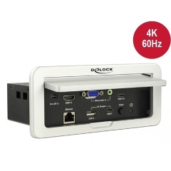 Delock Multi-AV HDMI 2.0 Displayport mini VGA -> HDMI 2.0 RJ45 CAT5e UTP F/F adapter fekete DP Alt Mode, asztali tartóba