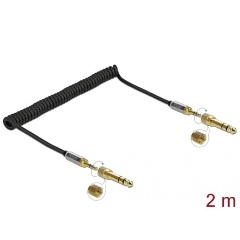 Delock Jack stereo 3,5mm (3pin) -> Jack stereo 3,5mm (3pin) M/M audio kábel 2m fekete +6,35mm adapter