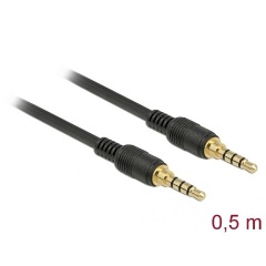 Delock Jack stereo 3,5mm (4pin) -> Jack stereo 3,5mm (4pin) M/M audio kábel 0.5m fekete