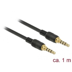 Delock Jack stereo 3,5mm (4pin) -> Jack stereo 3,5mm (4pin) M/M audio kábel 1m fekete