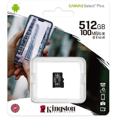 Kingston 512GB Canvas Select Plus UHS-1 U3  V30 microSDXC memóriakártya