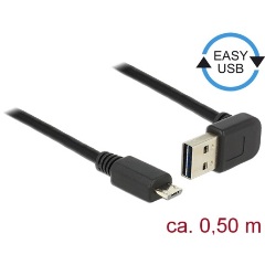 Delock Easy-USB A -> USB-B 2.0 micro M/M adatkábel 0.5m fekete 90°/egyenes