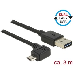 Delock Easy-USB A -> EasyUSB micro-B M/M adatkábel 3m fekete egyenes/90°