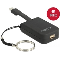 Delock Key Chain USB-C -> Mini DisplayPort 1.2 M/F adapter 0.1m fekete DP Alt Mode