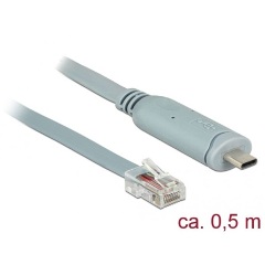 Delock USB-C -> Serial RS-232 RJ45 M/M adatkábel 0.5m szürke