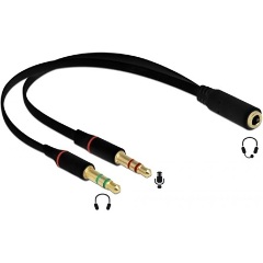 Delock 2db Jack stereo 3,5mm (3pin) -> Jack stereo 3,5mm (4pin) M/F adapter 0.2m fekete