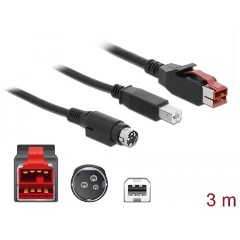 Delock Powered USB 12V -> USB-B 2.0 Hosiden Mini-DIN M/M adatkábel 3m fekete POS nyomtatókhoz